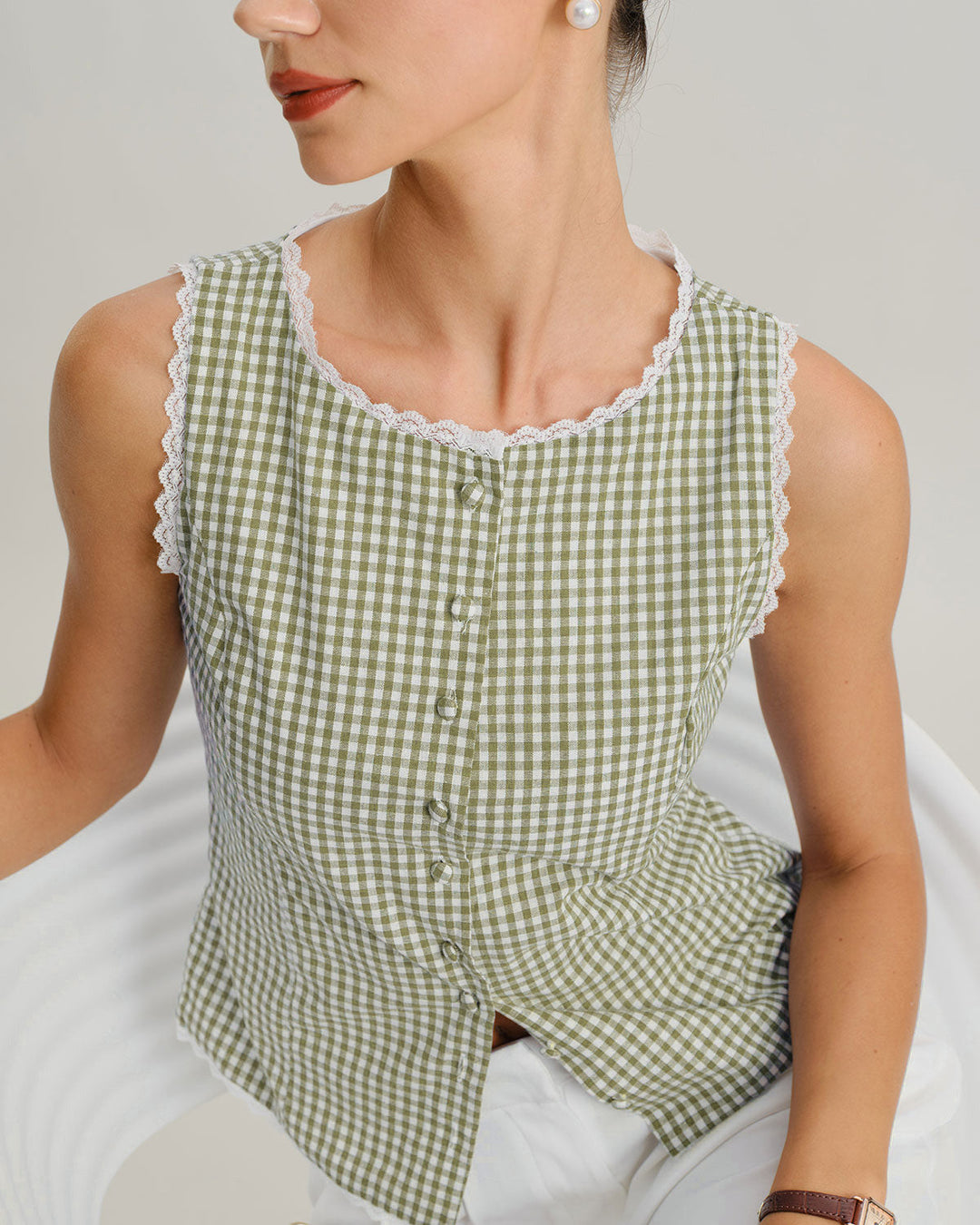 Morgan and Brooke | Light Green Plaid Tank Top
