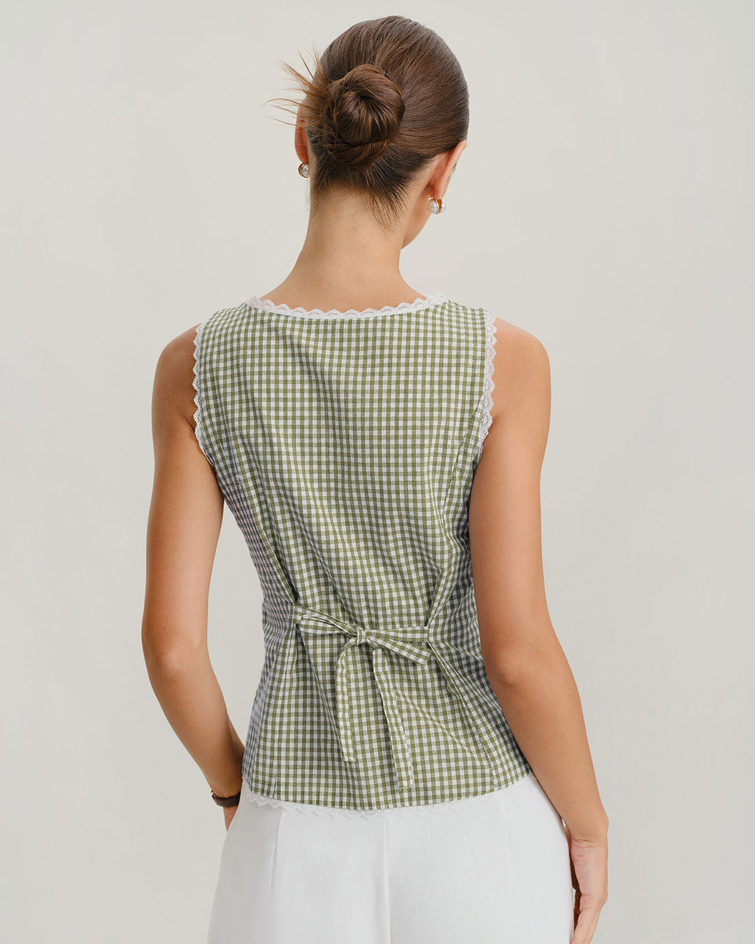 Morgan and Brooke | Light Green Plaid Tank Top