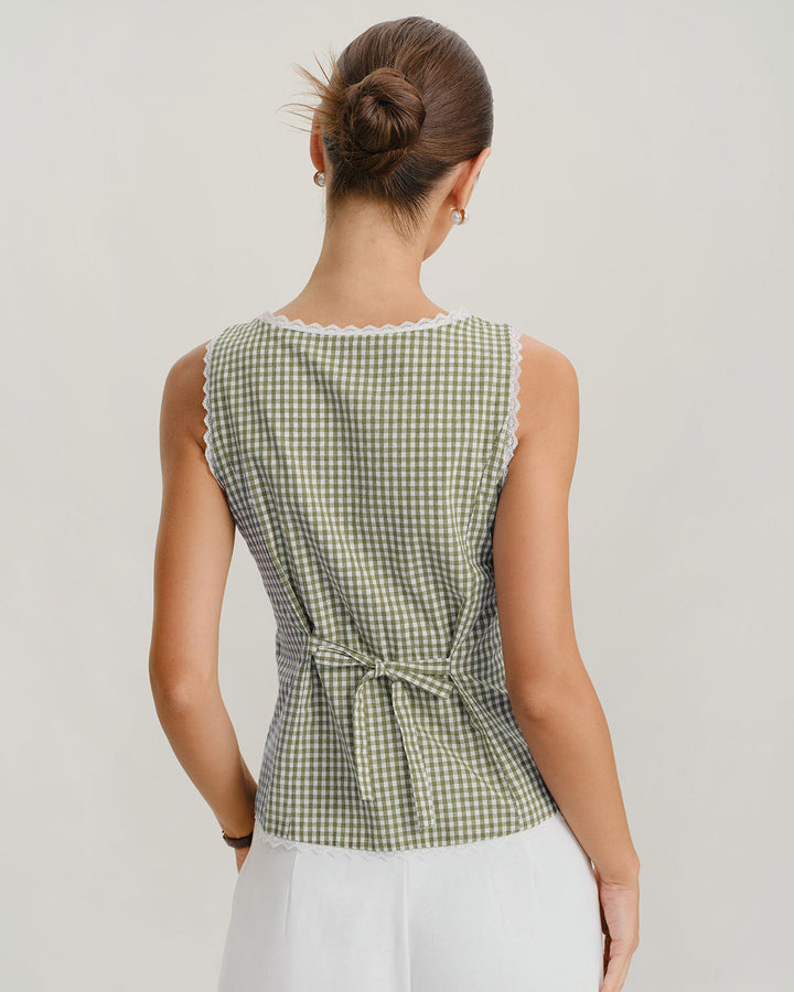 Morgan and Brooke | Light Green Plaid Tank Top