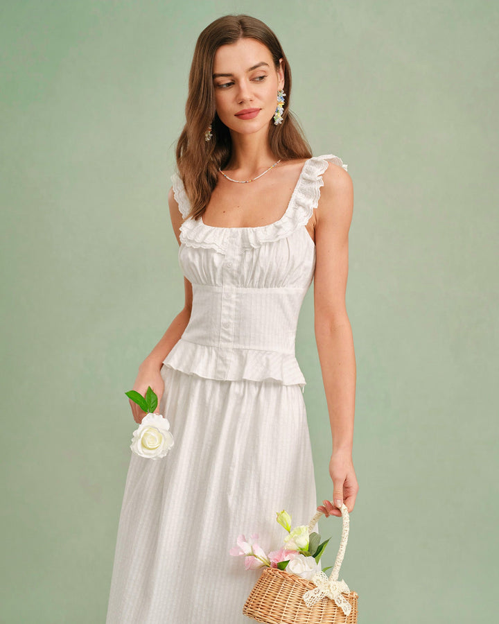 Morgan and Brooke | White Square Neck Ruffle Tank Top