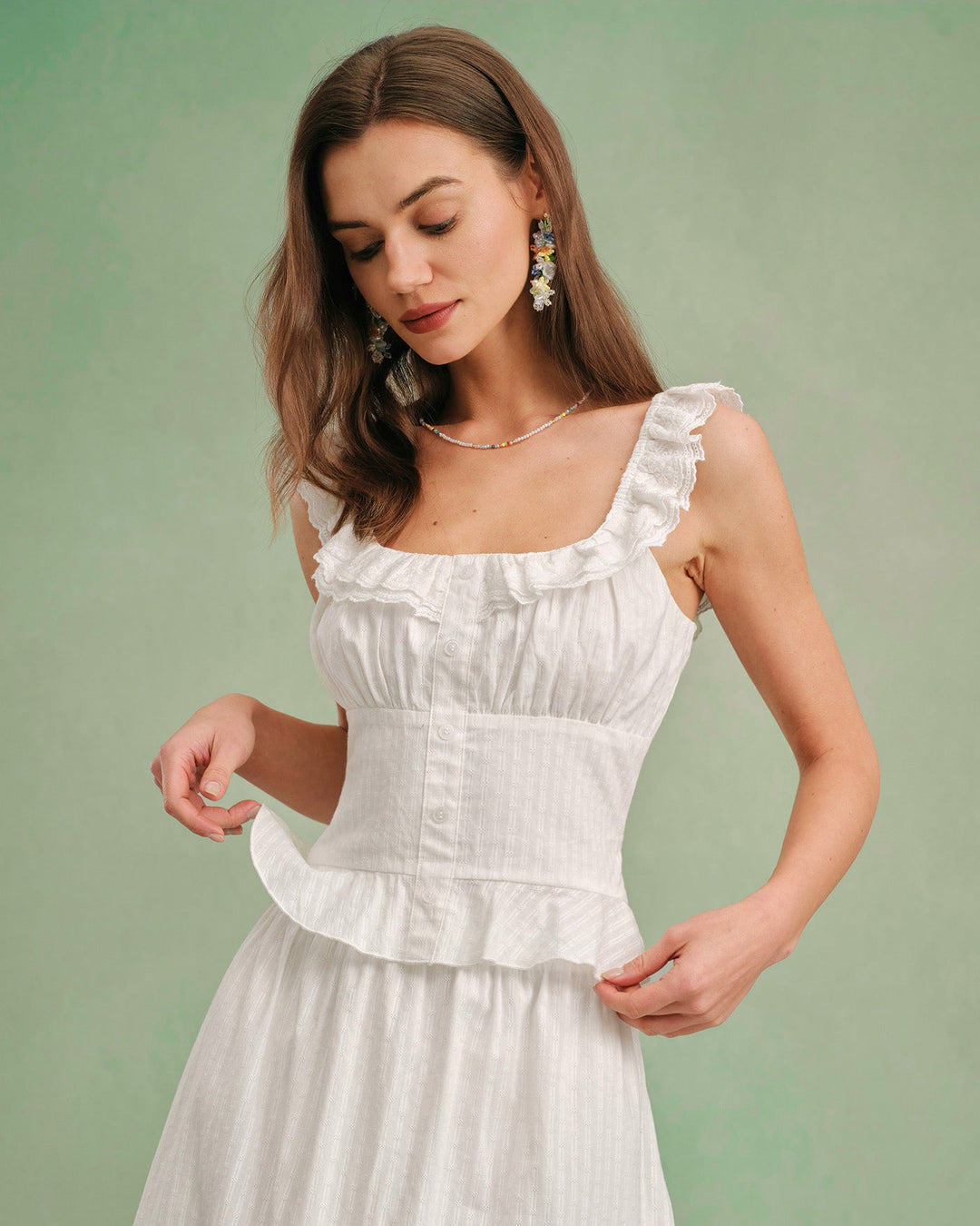 Morgan and Brooke | White Square Neck Ruffle Tank Top