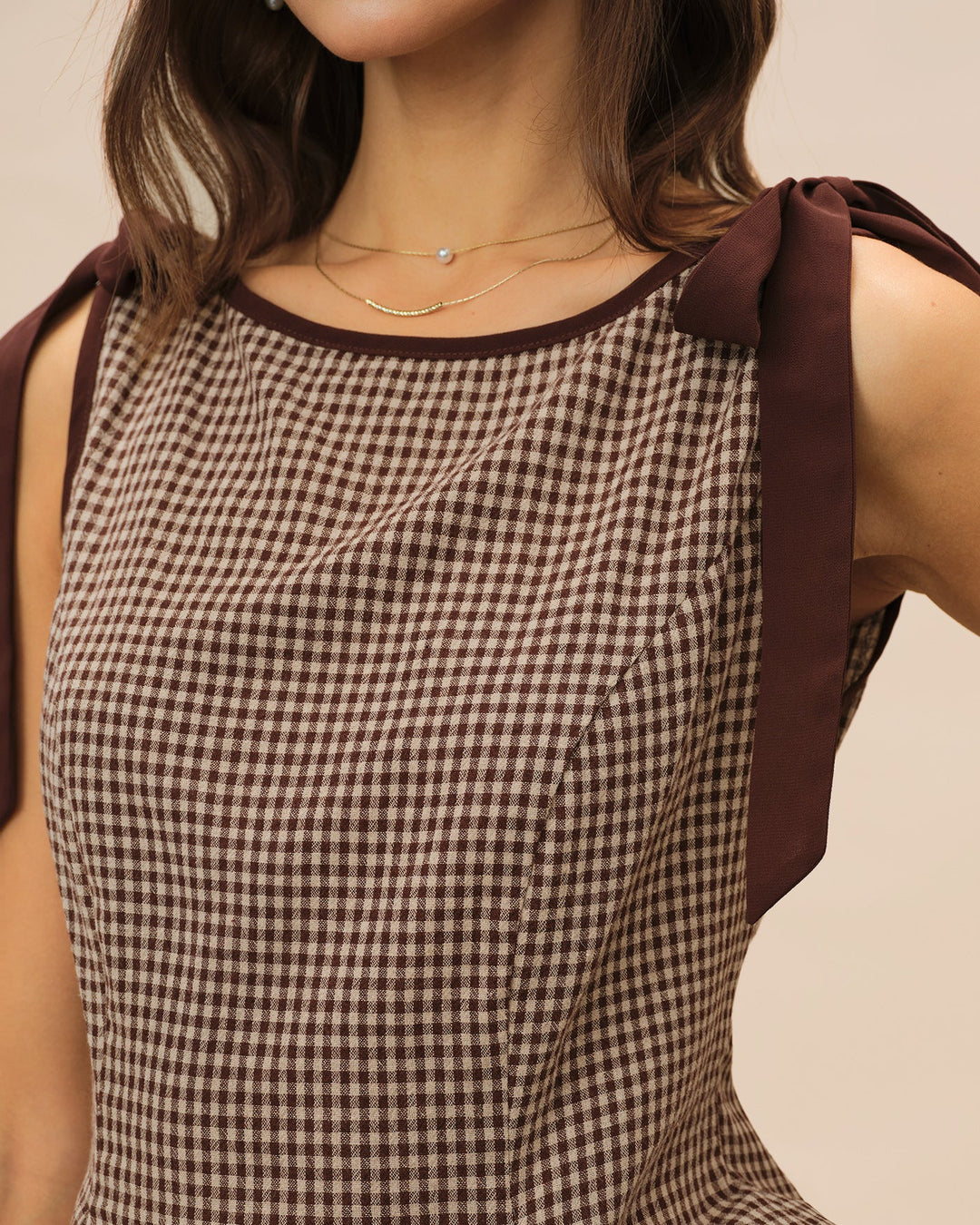 Morgan and Brooke | Brown Plaid Boat Neck Tank Top