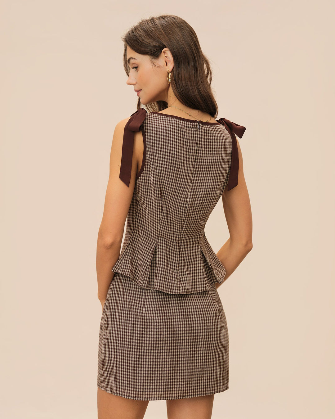 Morgan and Brooke | Brown Plaid Boat Neck Tank Top
