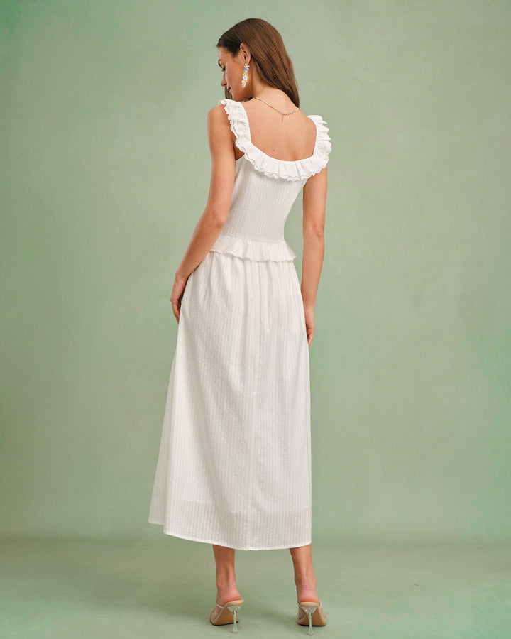 Morgan and Brooke | White Square Neck Ruffle Tank Top