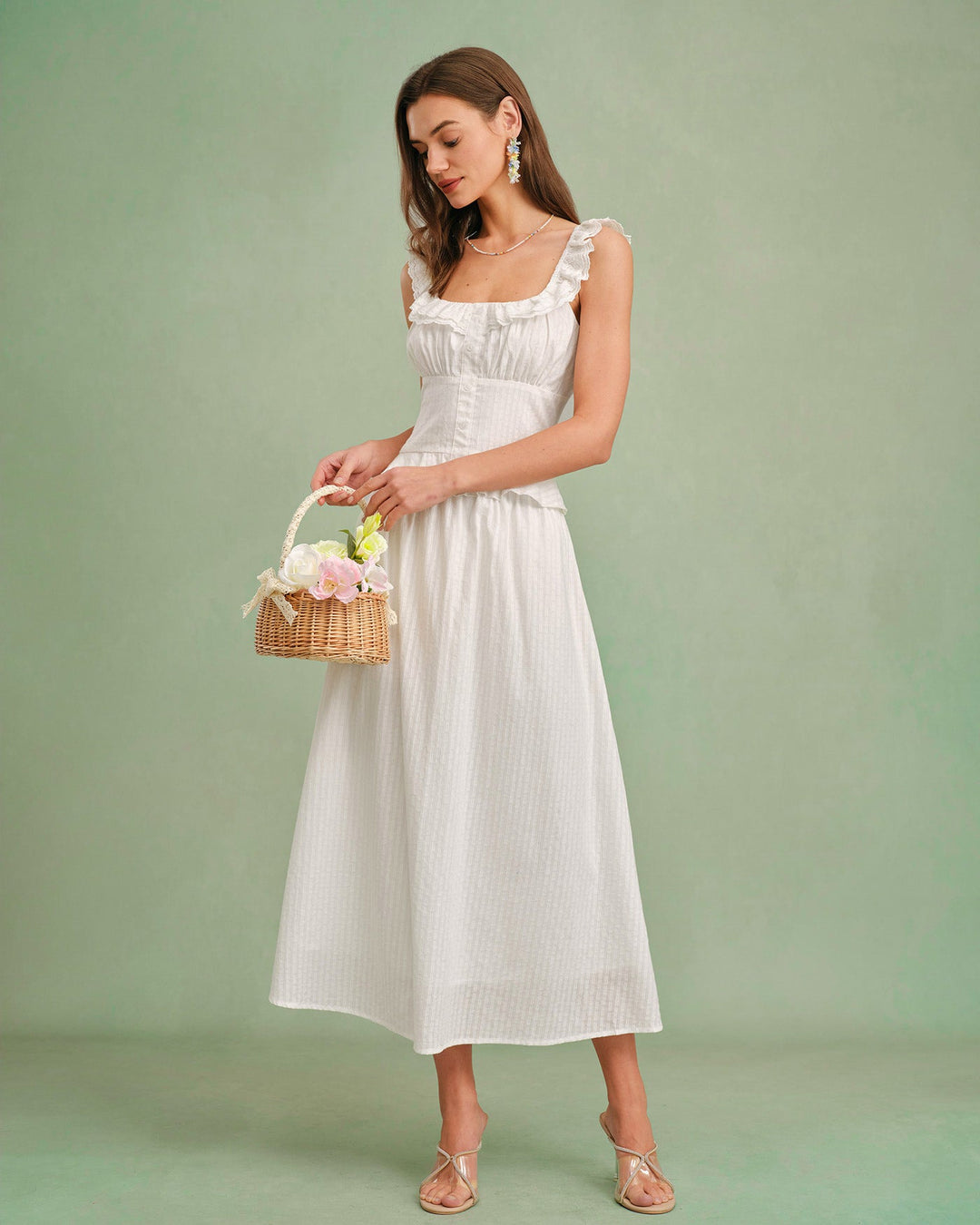 Morgan and Brooke | White Square Neck Ruffle Tank Top
