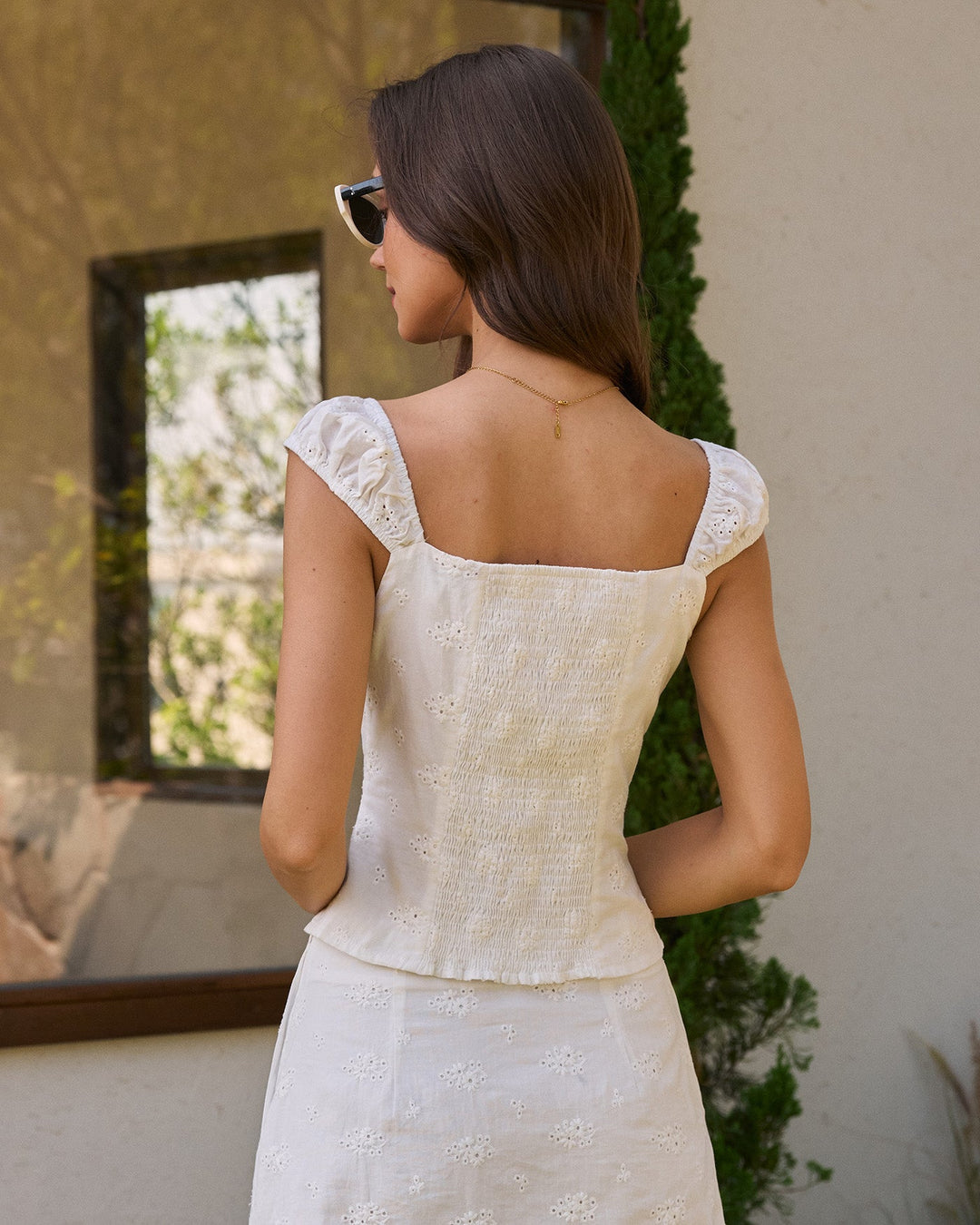 Morgan and Brooke | White Square Neck Embroidered Tank Top