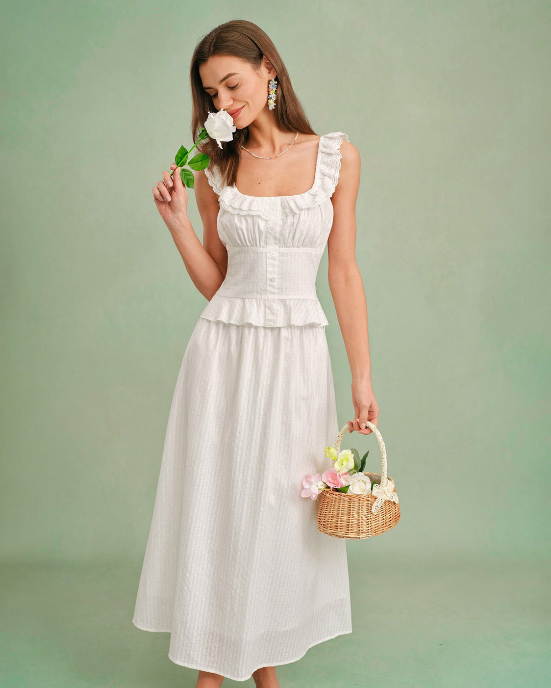 Morgan and Brooke | White Square Neck Ruffle Tank Top