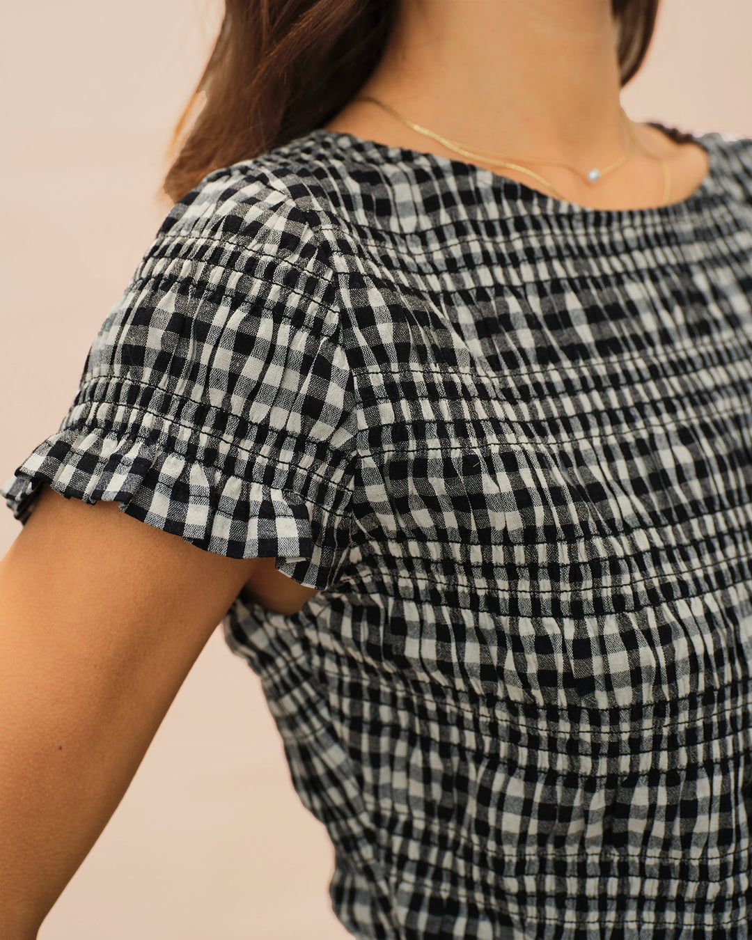 Morgan and Brooke | Black Boat Neck Plaid Tee