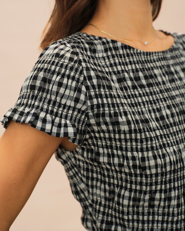 Morgan and Brooke | Black Boat Neck Plaid Tee