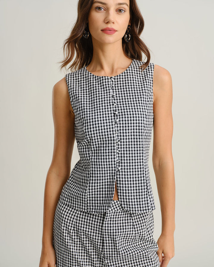Morgan and Brooke | Black Plaid Vest for Women