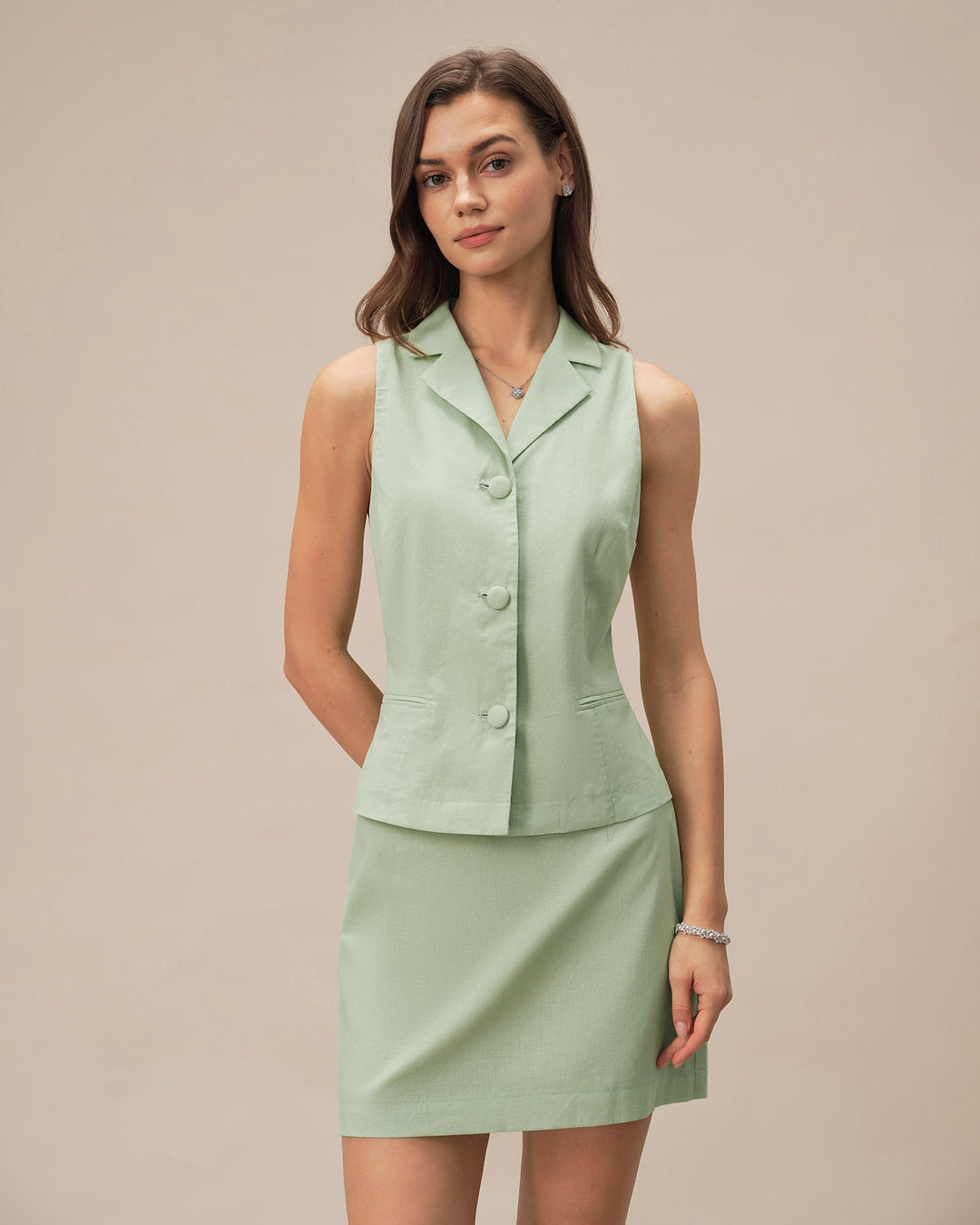 Morgan and Brooke | Single Breasted Vest for Men in Green