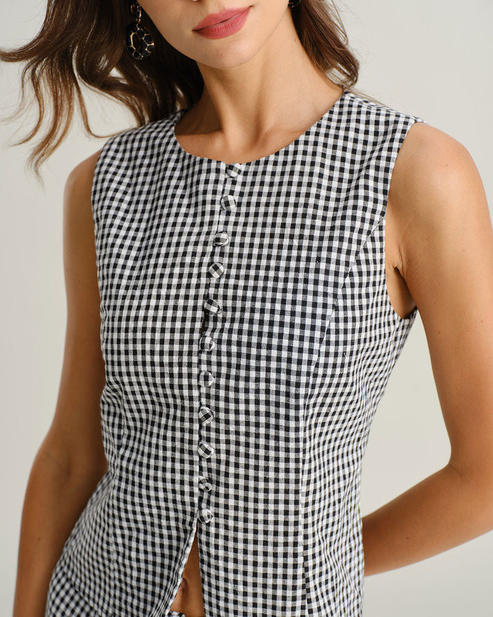 Morgan and Brooke | Black Plaid Vest for Women