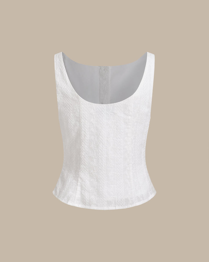 Morgan and Brooke | Textured Boat Neck Button Vest for Women in White