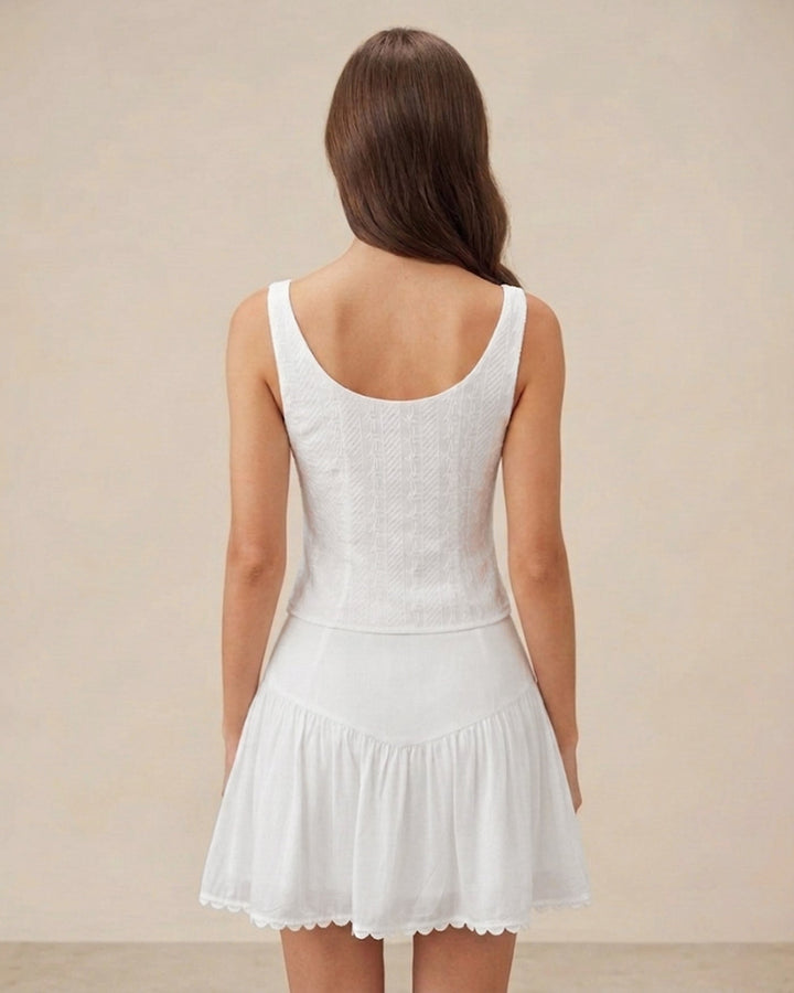Morgan and Brooke | Textured Boat Neck Button Vest for Women in White