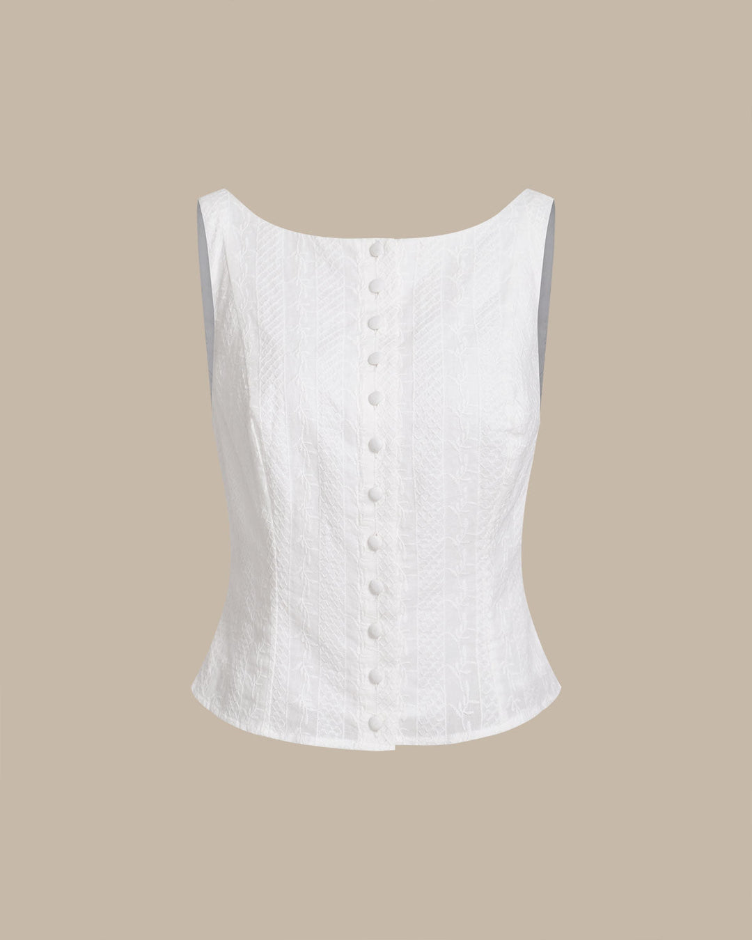 Morgan and Brooke | Textured Boat Neck Button Vest for Women in White
