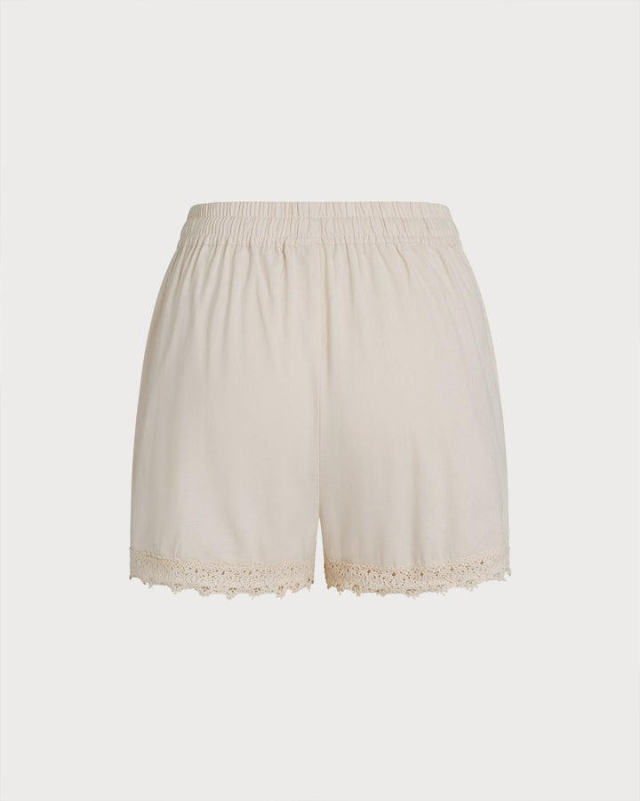 Morgan and Brooke | Embroidered Elastic Waist Shorts for Women in Apricot