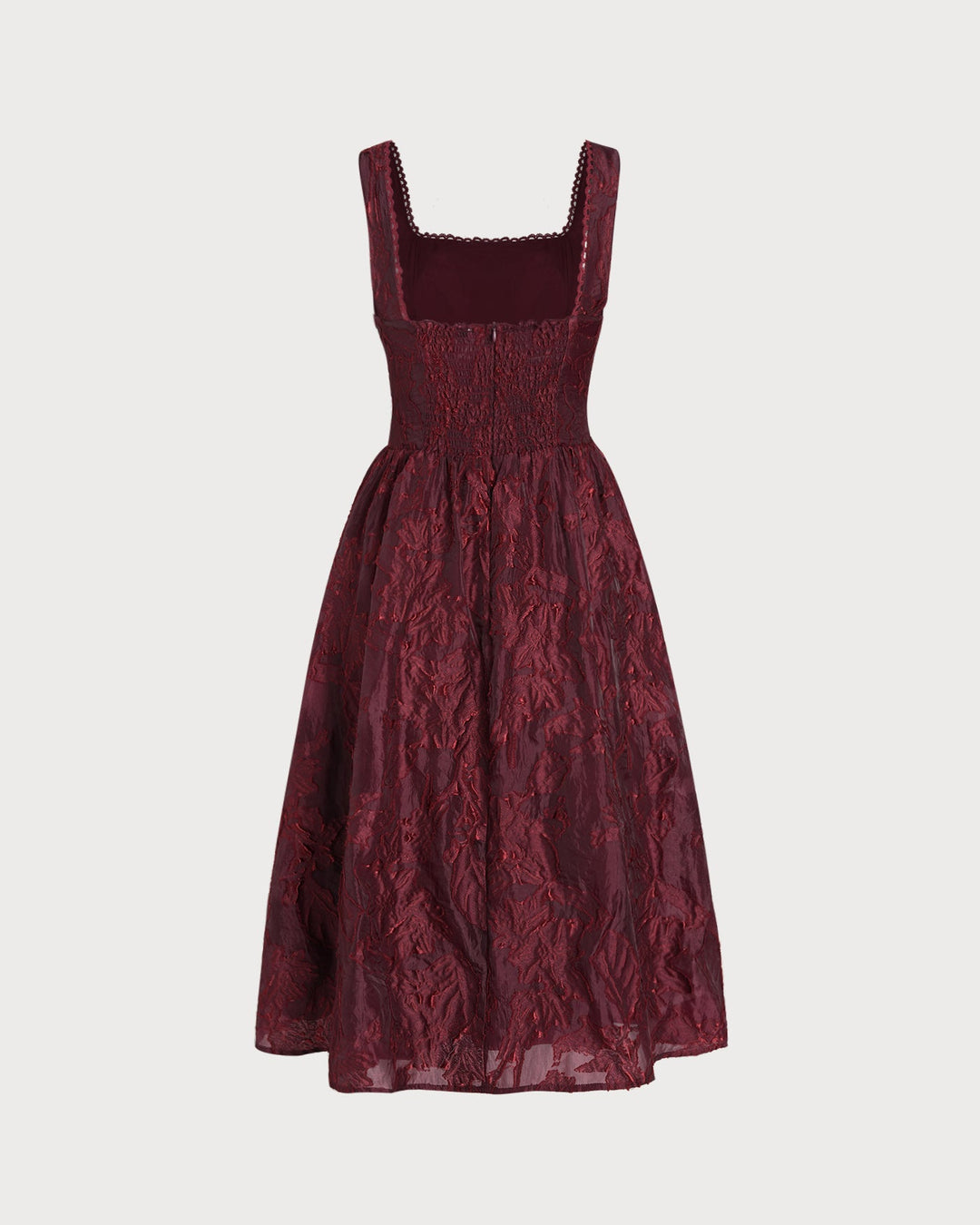 Morgan and Brooke | Jacquard Midi Dress for Women in Wine Red with Square Neck