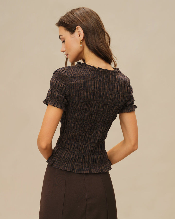 Morgan and Brooke | Plaid Shirred Tee for Women in Coffee
