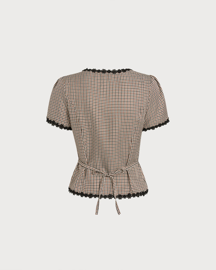 Morgan and Brooke | Square Neck Plaid Blouse for Women