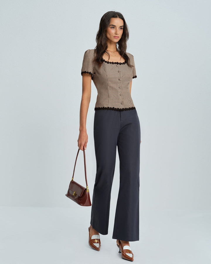 Morgan and Brooke | Square Neck Plaid Blouse for Women