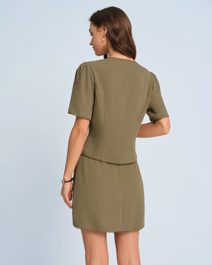Morgan and Brooke | Puffed Sleeve Blouse for Women in Khaki