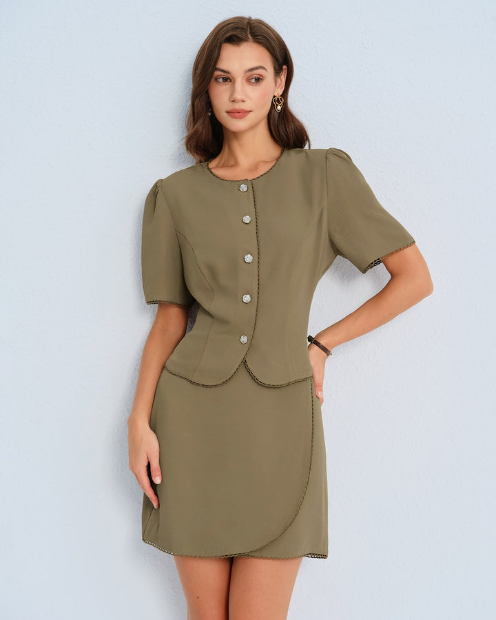 Morgan and Brooke | Puffed Sleeve Blouse for Women in Khaki