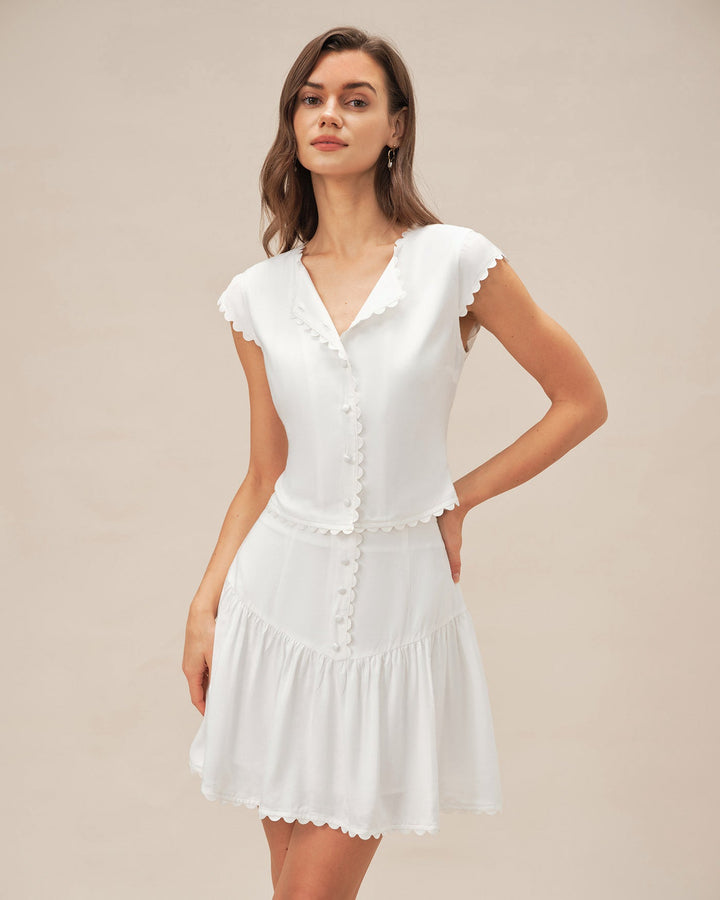 Morgan and Brooke | Cap Sleeve Button Blouse for Women in White
