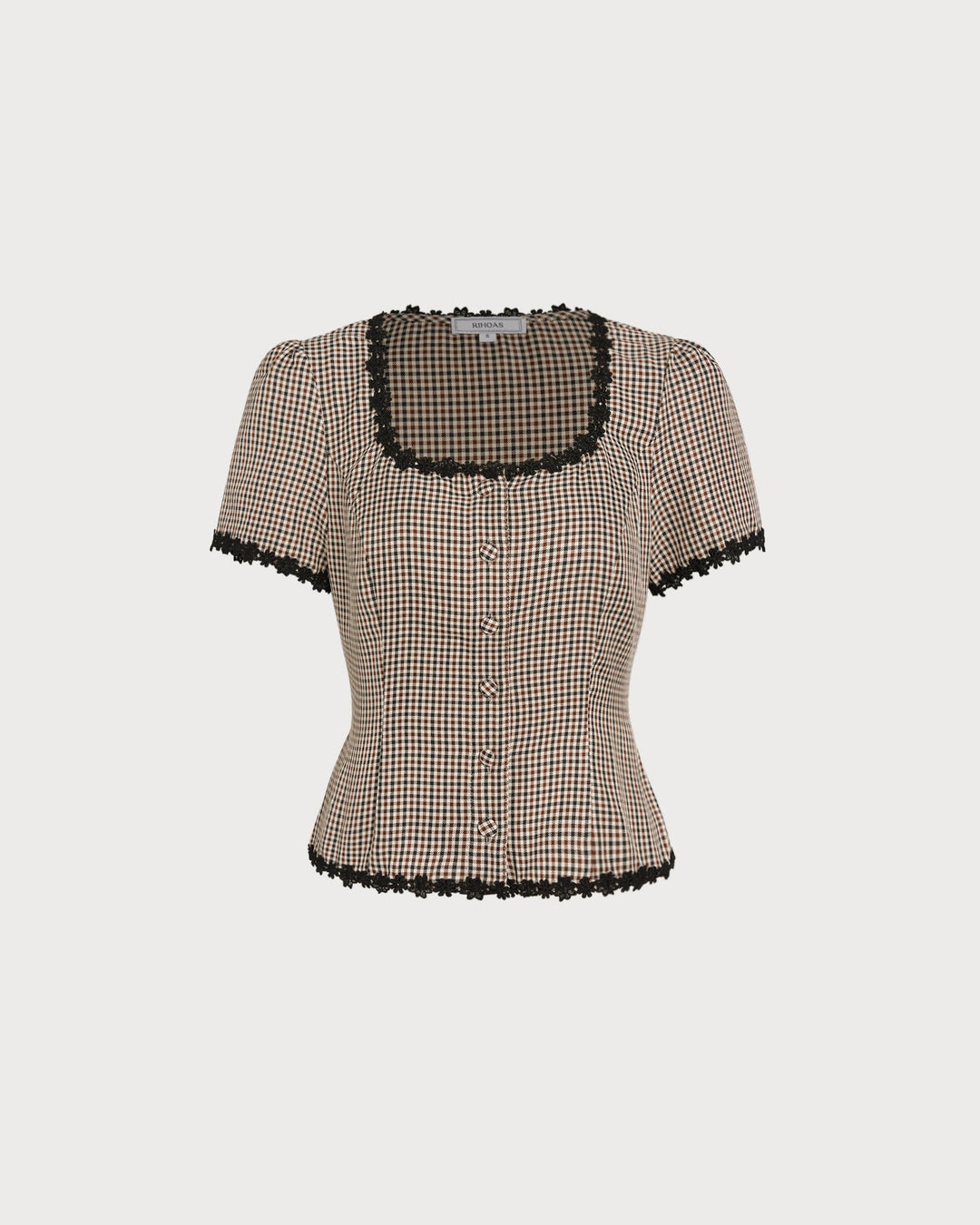 Morgan and Brooke | Square Neck Plaid Blouse for Women