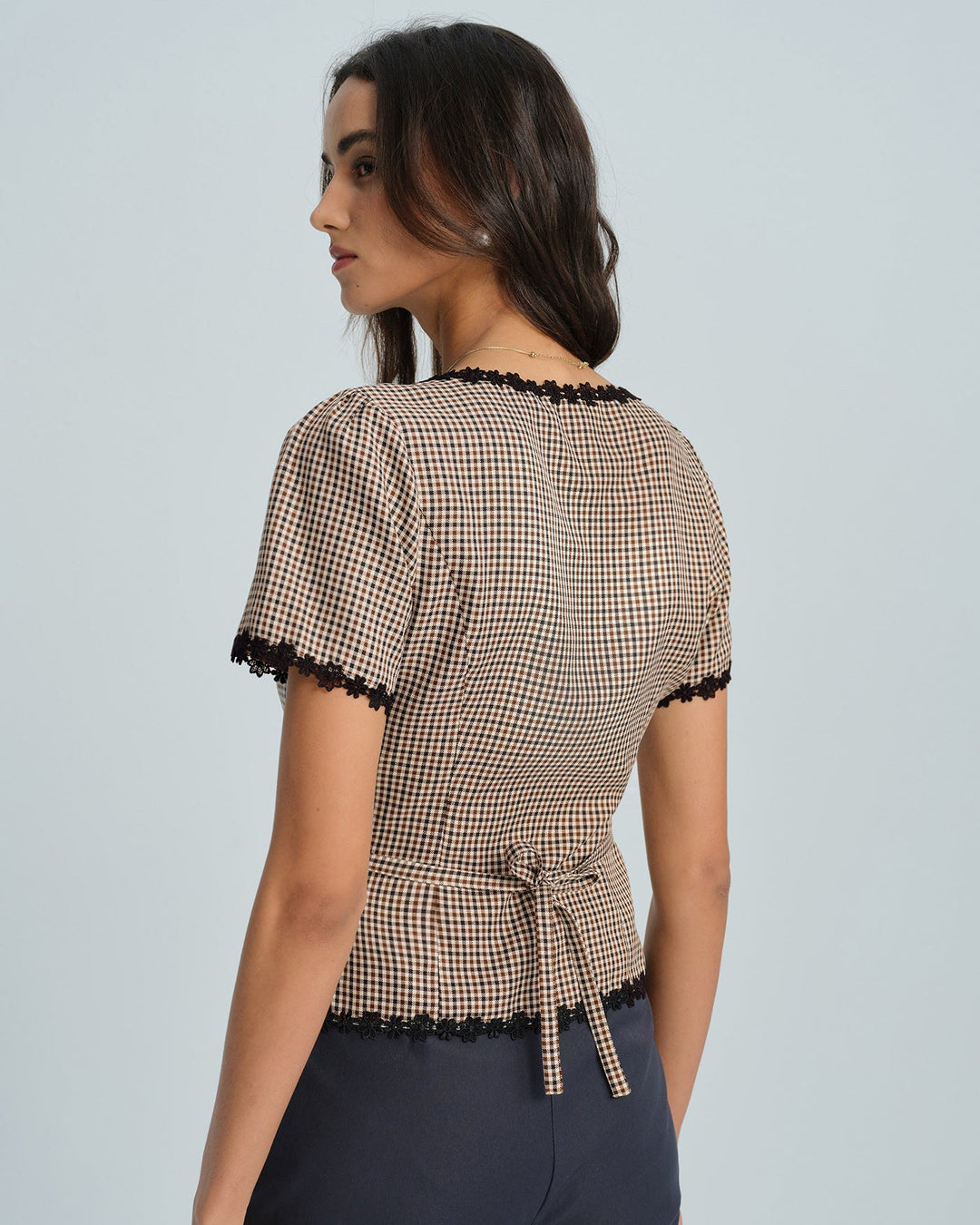 Morgan and Brooke | Square Neck Plaid Blouse for Women
