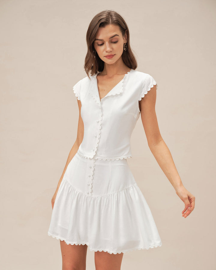 Morgan and Brooke | Cap Sleeve Button Blouse for Women in White