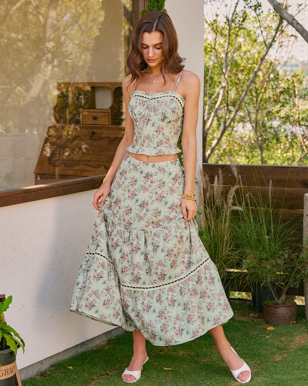 Morgan and Brooke | Floral Cami Top for Women in Green
