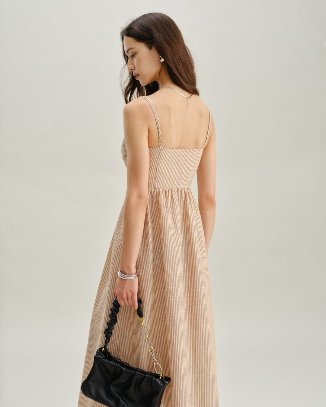 Morgan and Brooke | Striped Sweetheart Neck Maxi Dress in Orange
