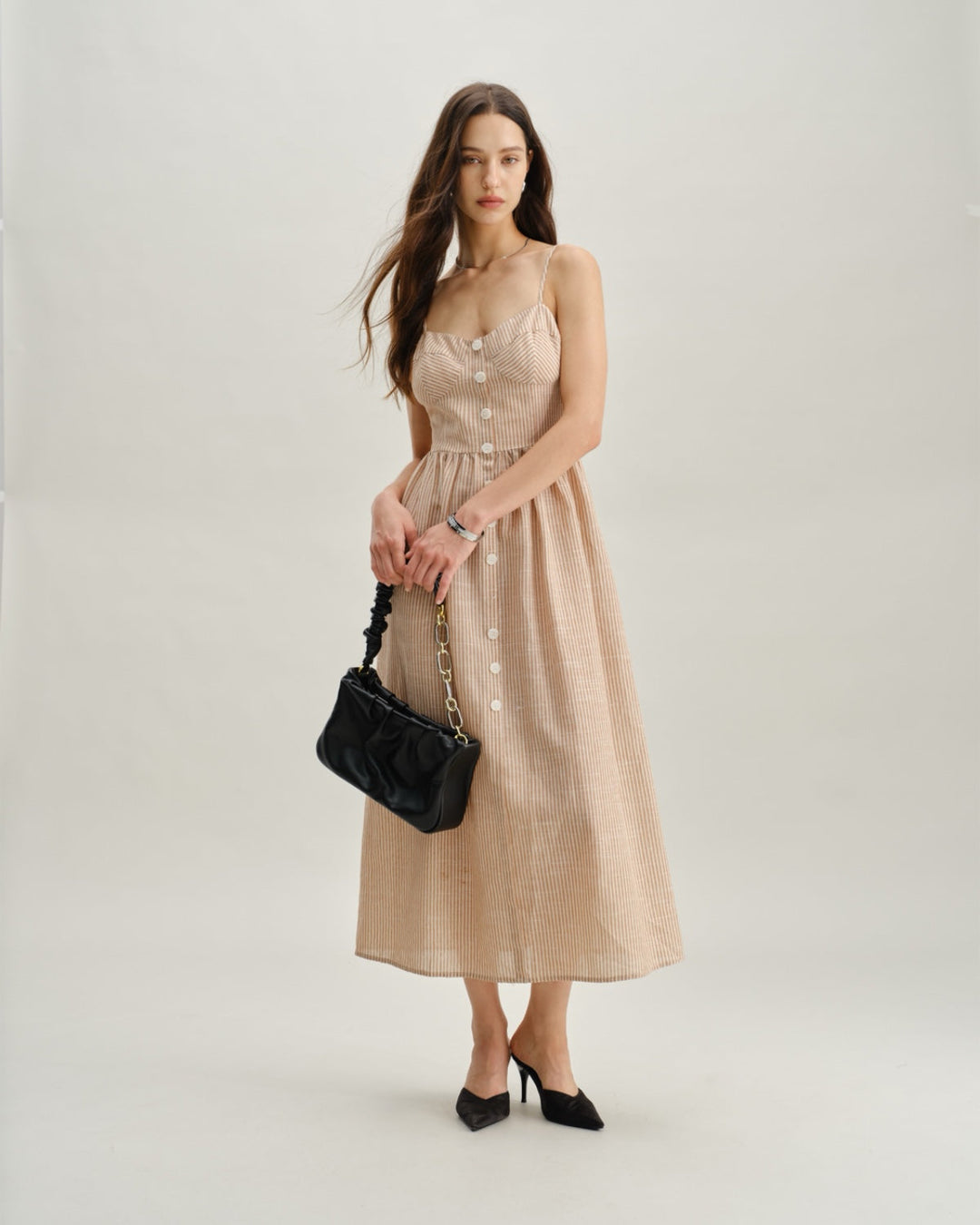 Morgan and Brooke | Striped Sweetheart Neck Maxi Dress in Orange