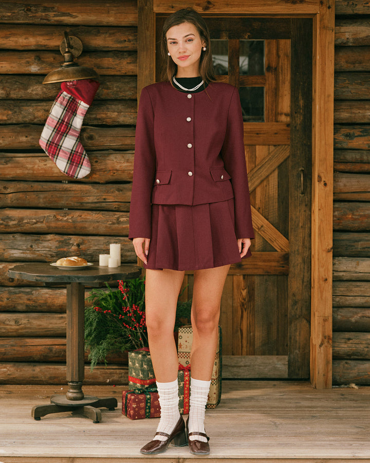 Morgan and Brooke | Single Breasted Jacket for Women in Wine Red