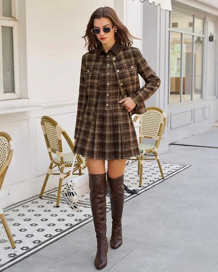Morgan and Brooke | Brown Plaid Single Breasted Jacket