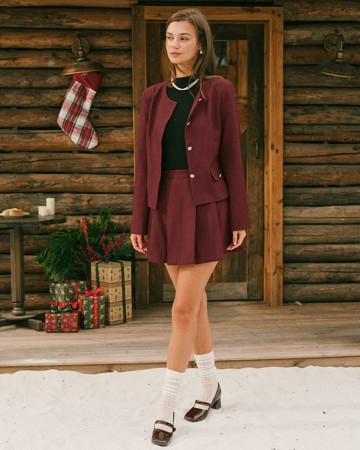 Morgan and Brooke | Single Breasted Jacket for Women in Wine Red
