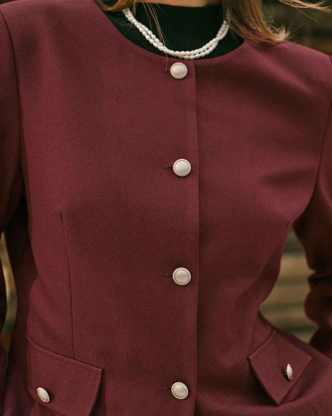 Morgan and Brooke | Single Breasted Jacket for Women in Wine Red