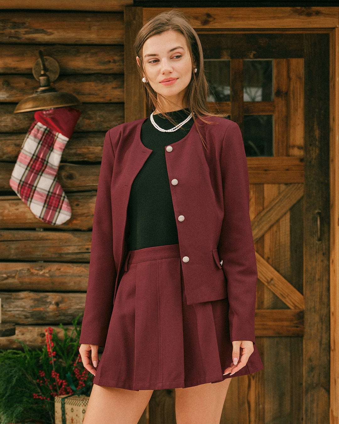 Morgan and Brooke | Single Breasted Jacket for Women in Wine Red