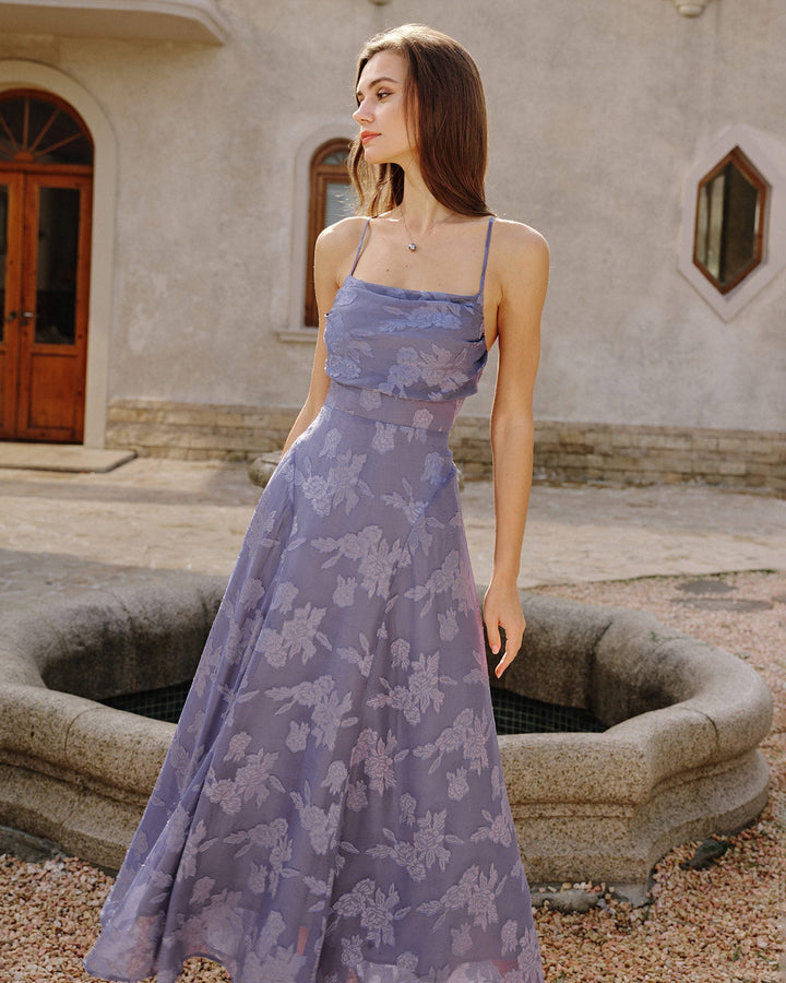 Morgan and Brooke | Jacquard Slip Maxi Dress for Women in Blue