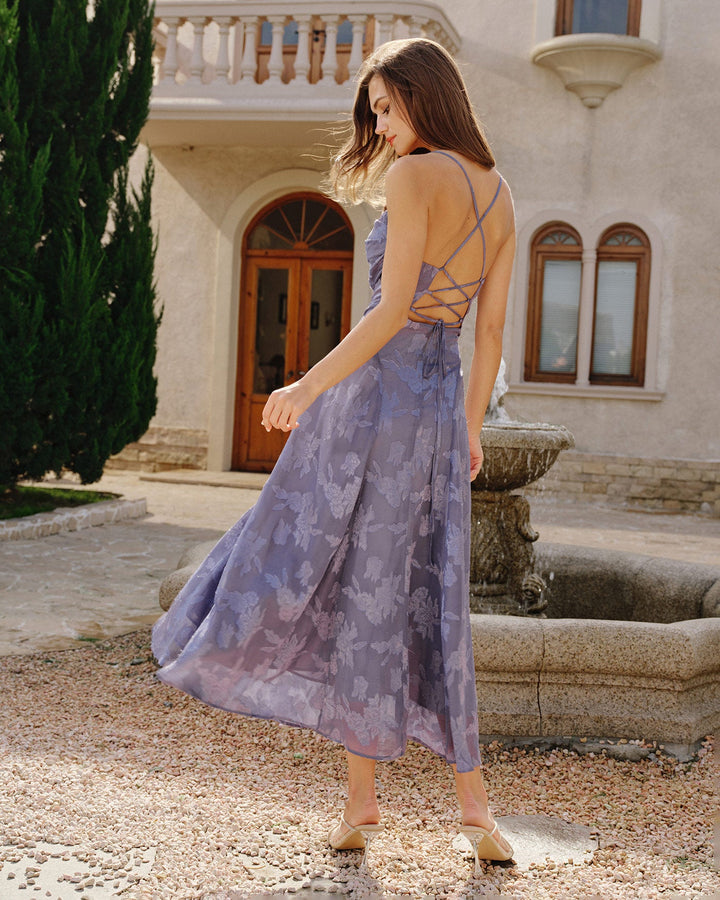 Morgan and Brooke | Jacquard Slip Maxi Dress for Women in Blue