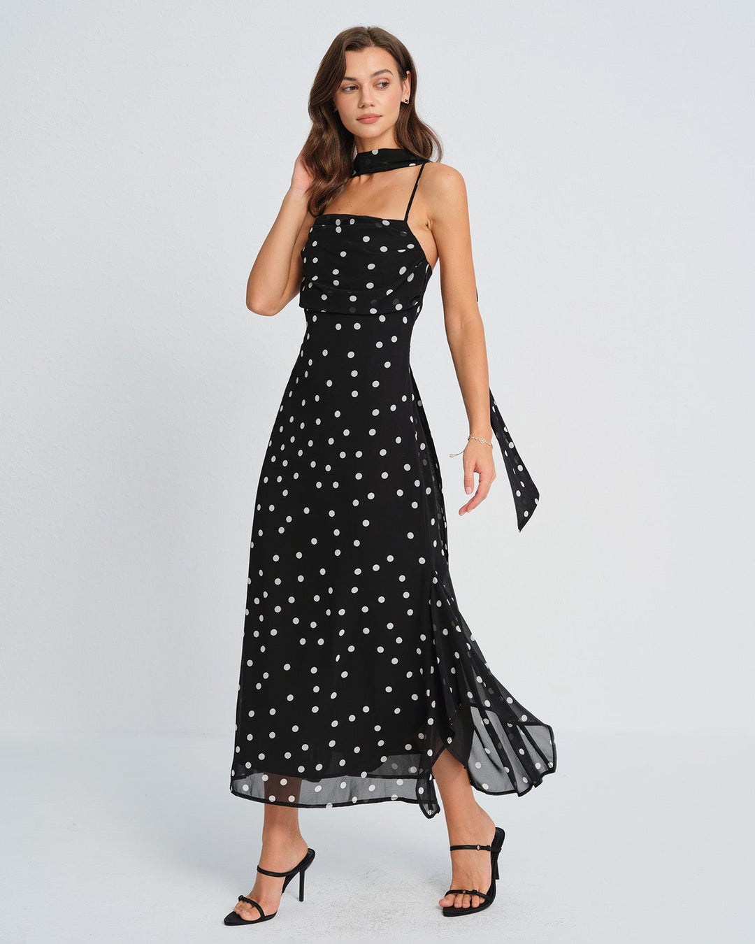 Morgan and Brooke | Black Polka Dot Maxi Dress