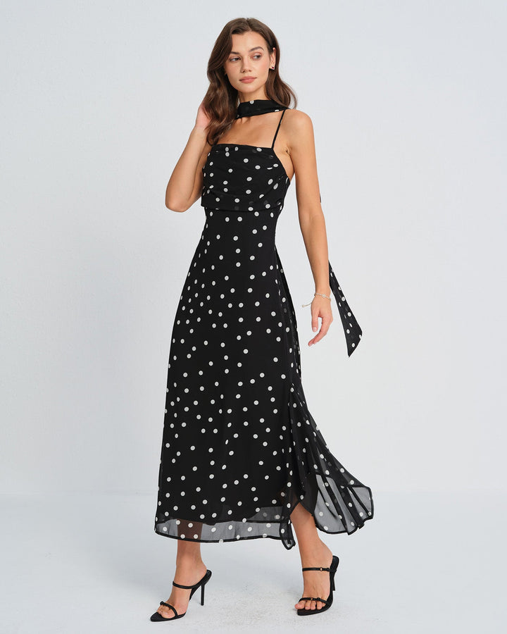 Morgan and Brooke | Black Polka Dot Maxi Dress