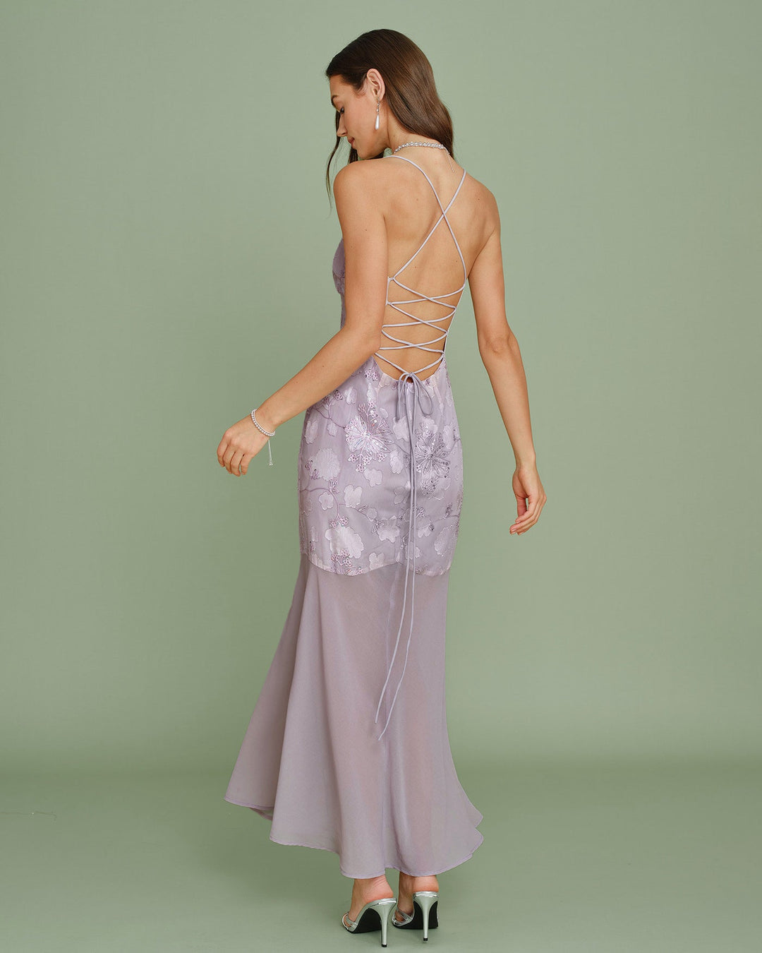 Morgan and Brooke | Jacquard Slip Maxi Dress for Women in Purple