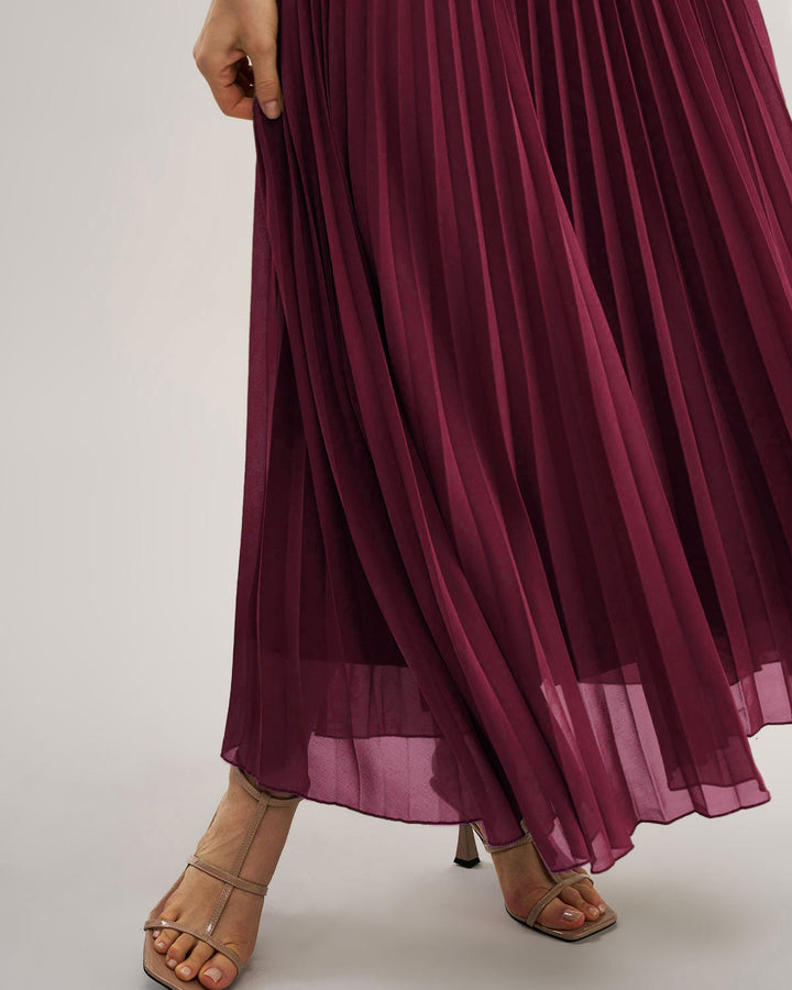 Morgan and Brooke | Wine Red Sweetheart Neck Maxi Dress