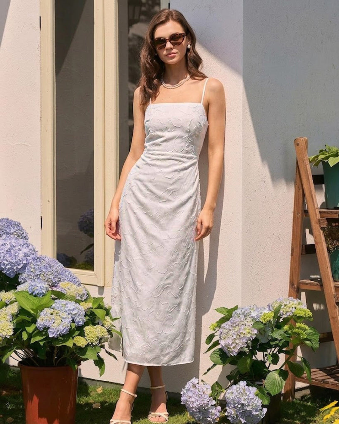 Morgan and Brooke | Jacquard Square Neck Maxi Dress for Women in White