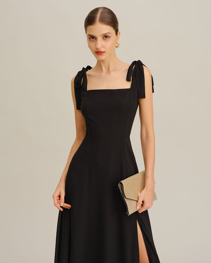 Morgan and Brooke | Chiffon Tie Strap Maxi Dress for Women in Black