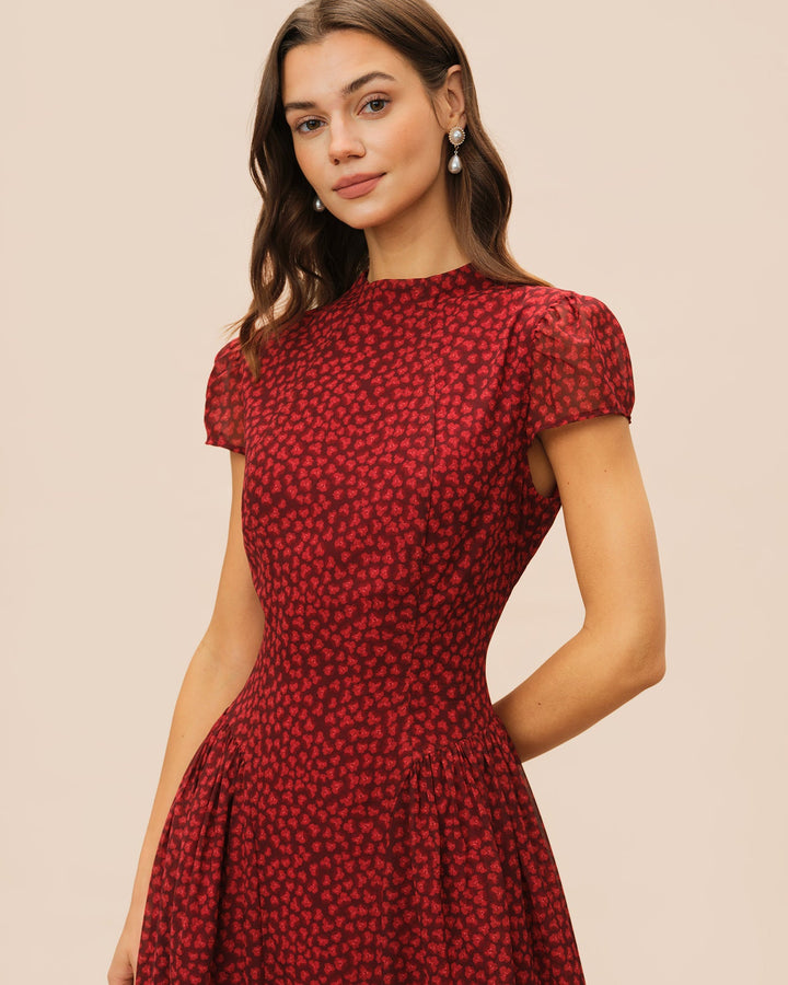 Morgan and Brooke | Cap Sleeve Floral Maxi Dress, Women's, Red