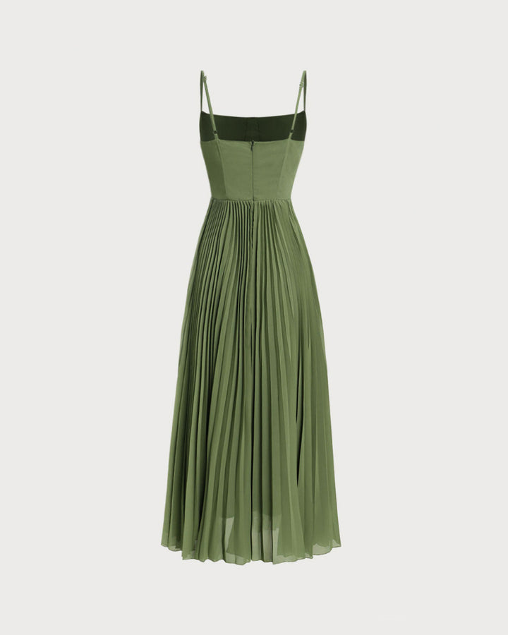 Morgan and Brooke | Green Sweetheart Neck Flowy Maxi Dress