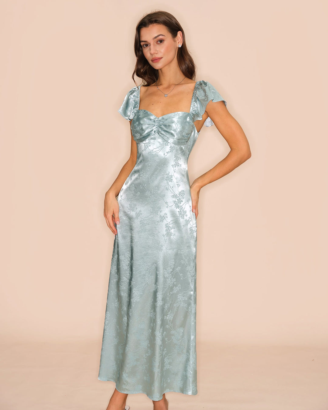 Morgan and Brooke | Floral Maxi Dress for Women in Green with Sweetheart Neck