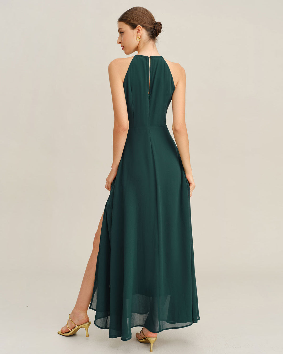 Morgan and Brooke | Chiffon Slit Maxi Dress for Women in Green